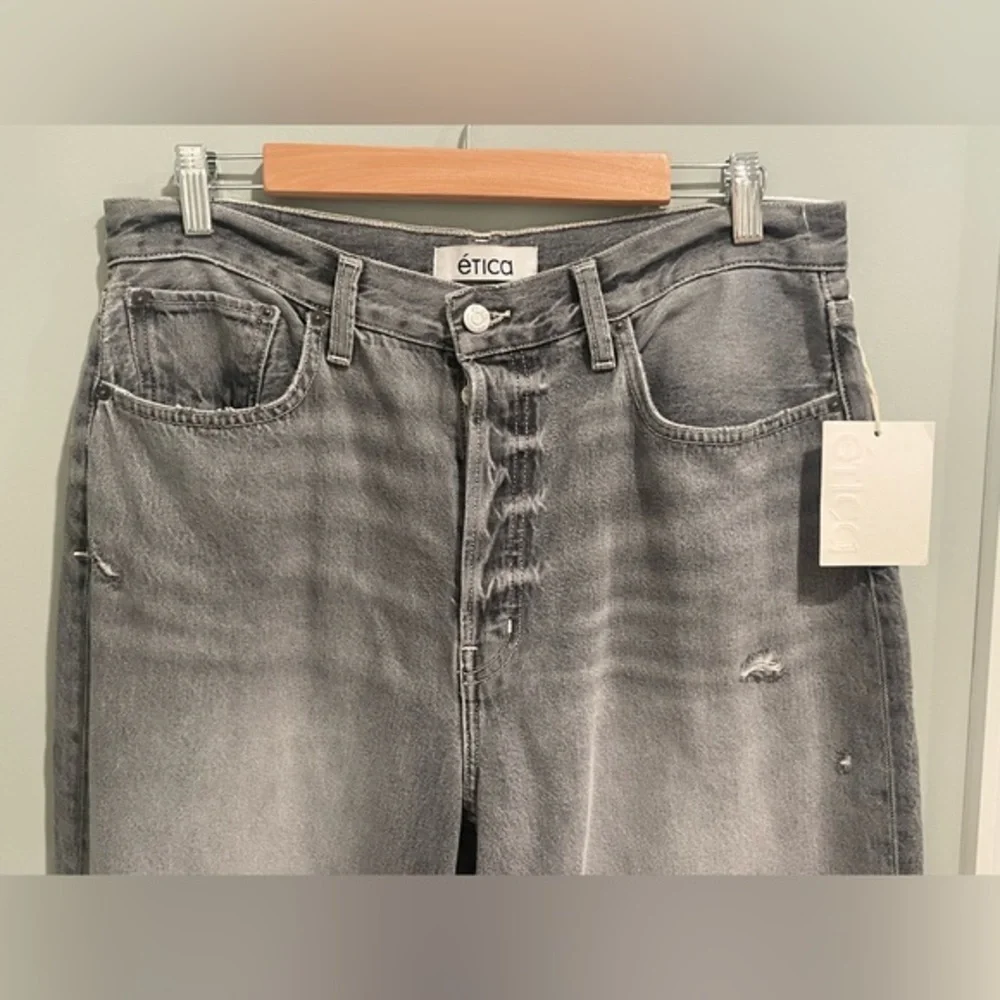Etica Tyler Vintage Straight Grey High Waist Distressed Jeans Size 31- NWT‎